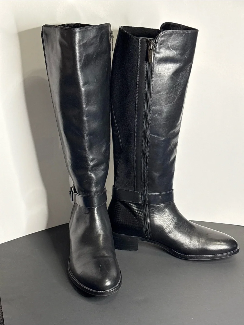 Aquatalia Women's Black Leather Over-the-Knee Zip Boots